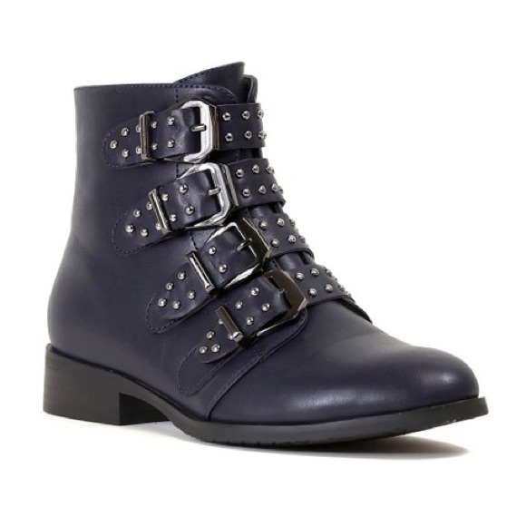 Reneeze Shoes - Navy Blue Studded Ankle Boots